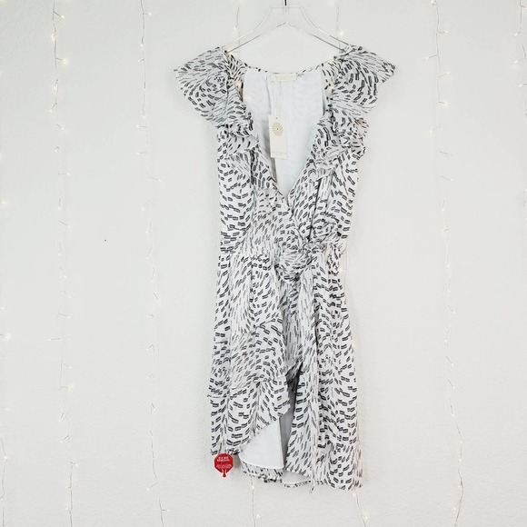 Ramy Brook Wilma Metallic Silk Mini Wrap Dress NWT Small White Black Sleeveless - Picture 11 of 14